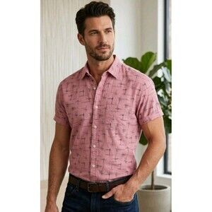 Berkley  Men's Shirt Size L Button Cotton Short Sleeve Made In USA